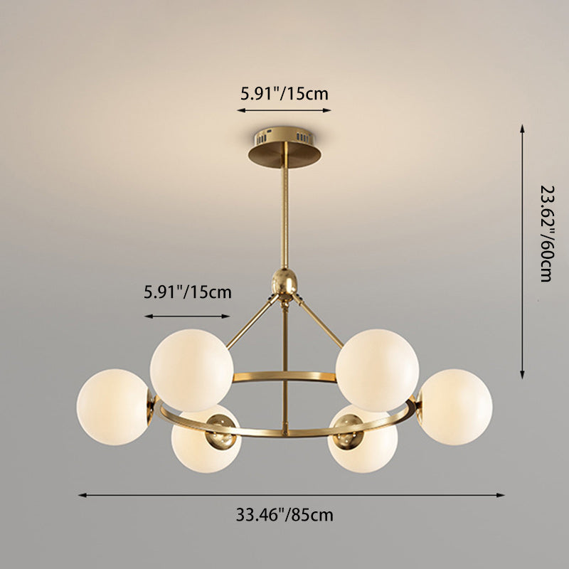 Contemporary Scandinavian Glass & Iron Globe Chandelier - 5/6/8-Light for Bedroom & Living Room