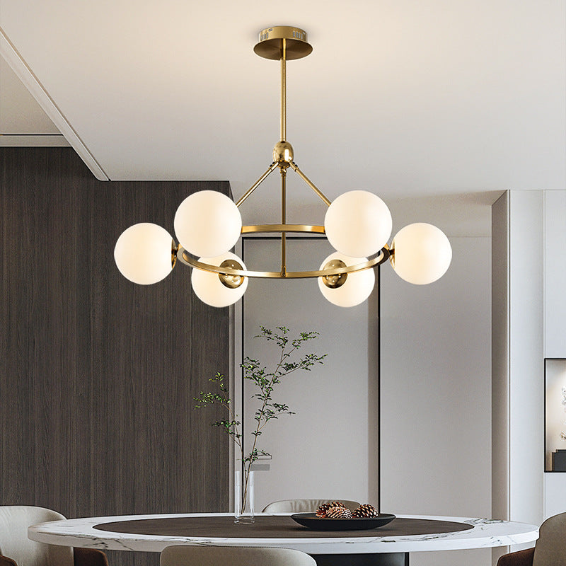 Contemporary Scandinavian Glass & Iron Globe Chandelier - 5/6/8-Light for Bedroom & Living Room