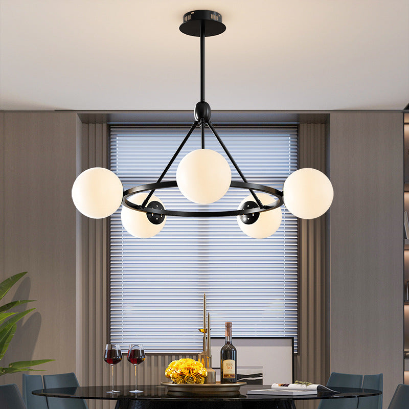 Contemporary Scandinavian Glass & Iron Globe Chandelier - 5/6/8-Light for Bedroom & Living Room