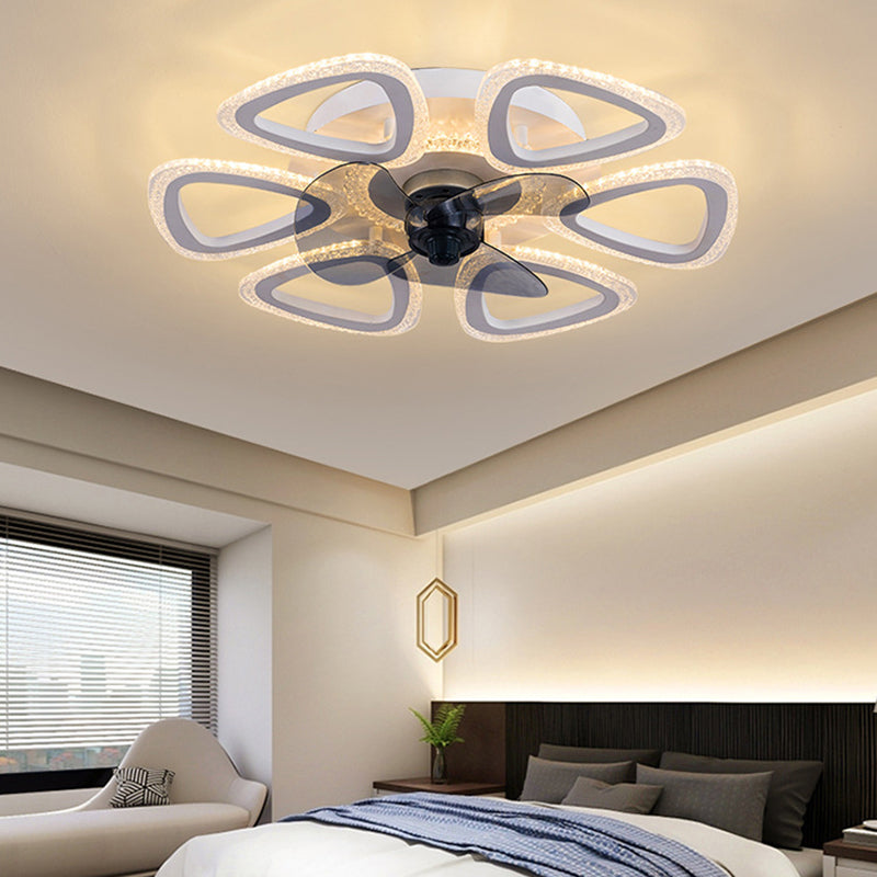Contemporary Floral Acrylic LED Ceiling Fan Light for Bedroom