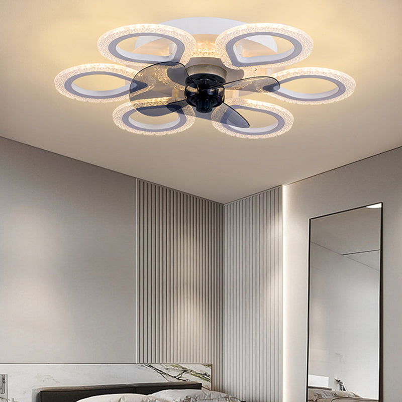 Contemporary Floral Acrylic LED Ceiling Fan Light for Bedroom