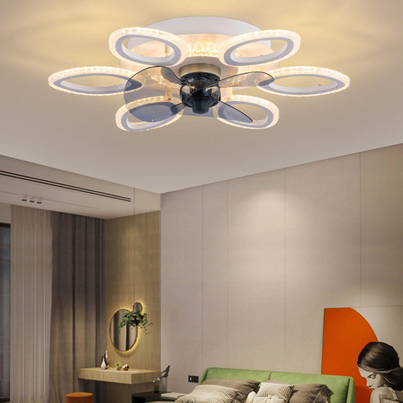 Contemporary Floral Acrylic LED Ceiling Fan Light for Bedroom