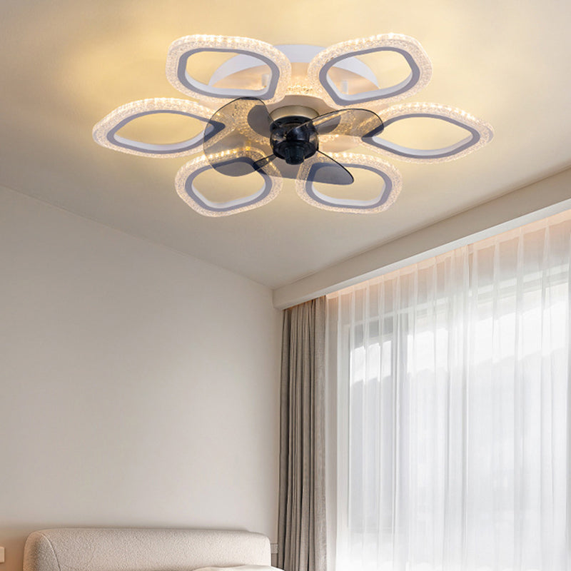 Contemporary Floral Acrylic LED Ceiling Fan Light for Bedroom