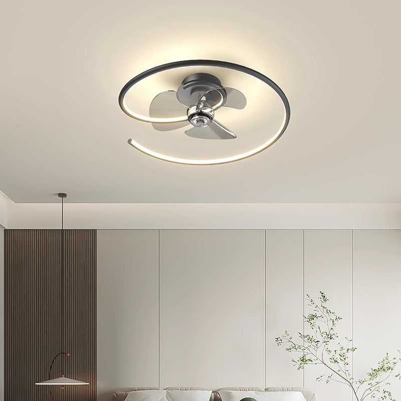 Contemporary Scandinavian LED Ceiling Fan Light - Semi-Flush Mount for Bedroom, Silicone & Aluminum Design