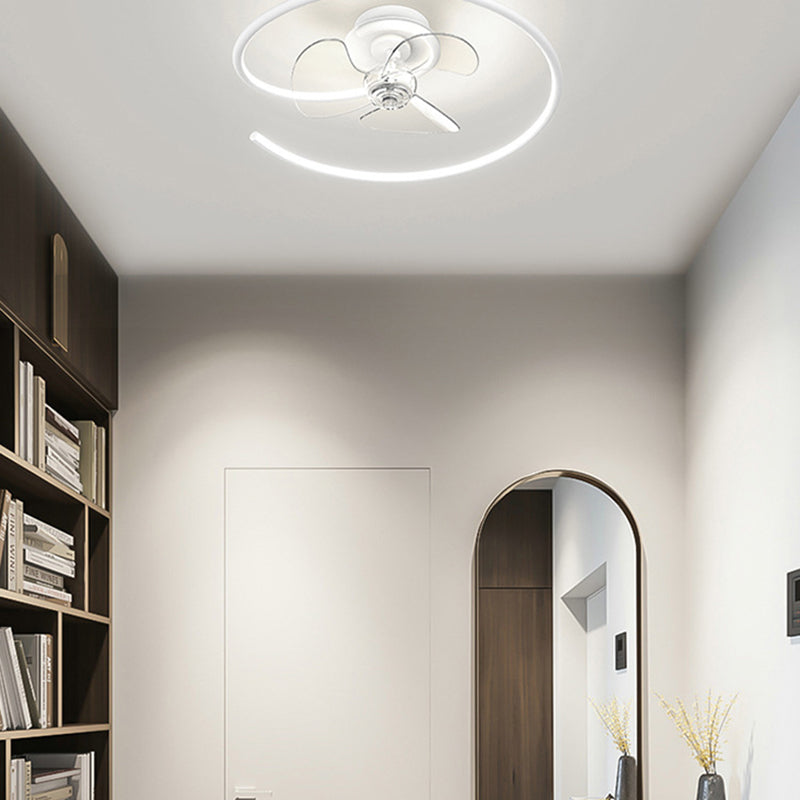 Contemporary Scandinavian LED Ceiling Fan Light - Semi-Flush Mount for Bedroom, Silicone & Aluminum Design