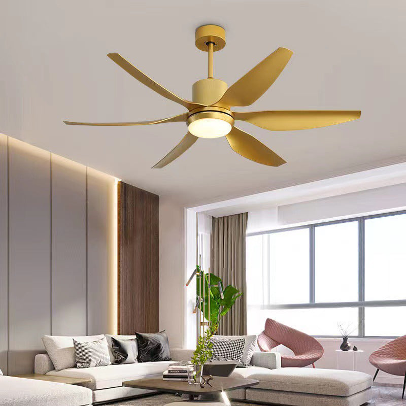 Contemporary Industrial ABS Acrylic Copper LED Semi-Flush Mount Ceiling Fan Light for Living Room