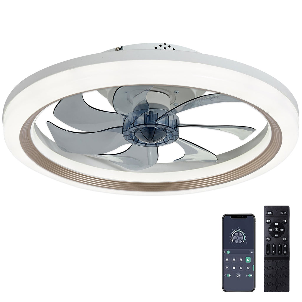 Contemporary Scandinavian LED Ceiling Fan Light - Round Acrylic & Iron Semi-Flush Mount for Bedroom