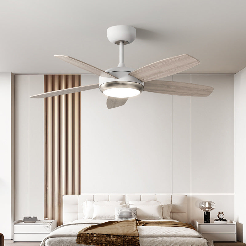 Contemporary Wood Iron LED Ceiling Fan Light for Living Room