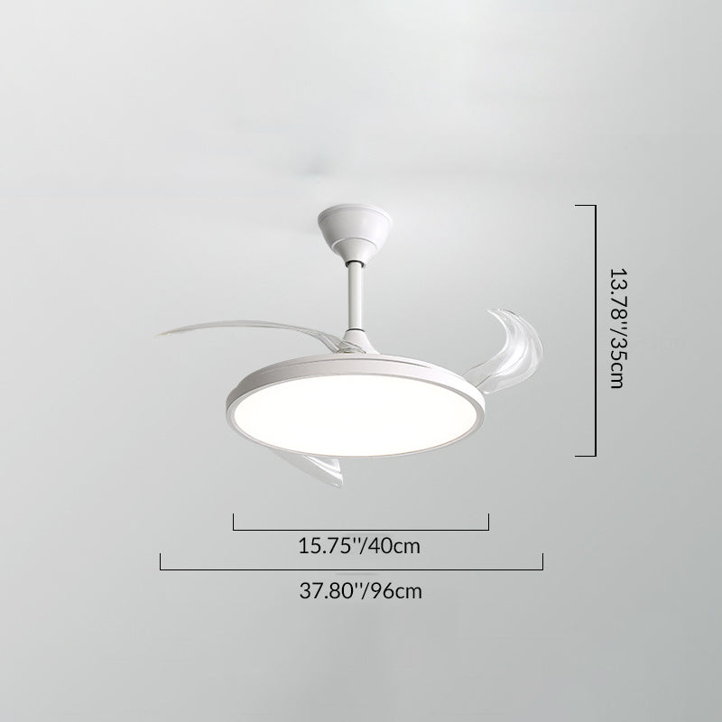 Modern Minimalist LED Semi-Flush Mount Ceiling Fan Light – Curved Round Design for Bedroom, ABS PC Iron Material