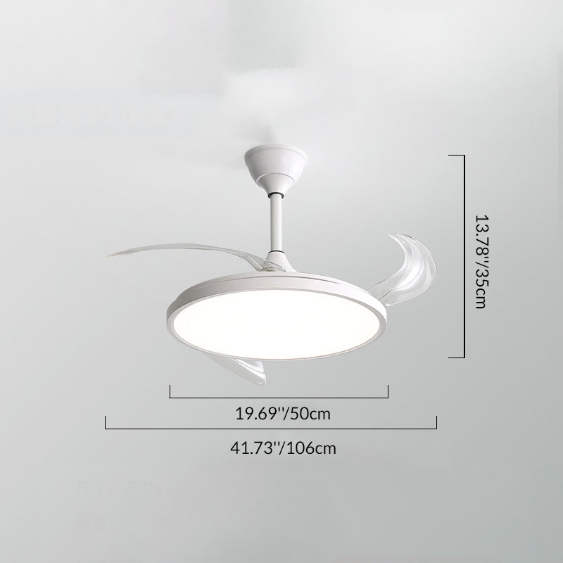 Modern Minimalist LED Semi-Flush Mount Ceiling Fan Light – Curved Round Design for Bedroom, ABS PC Iron Material