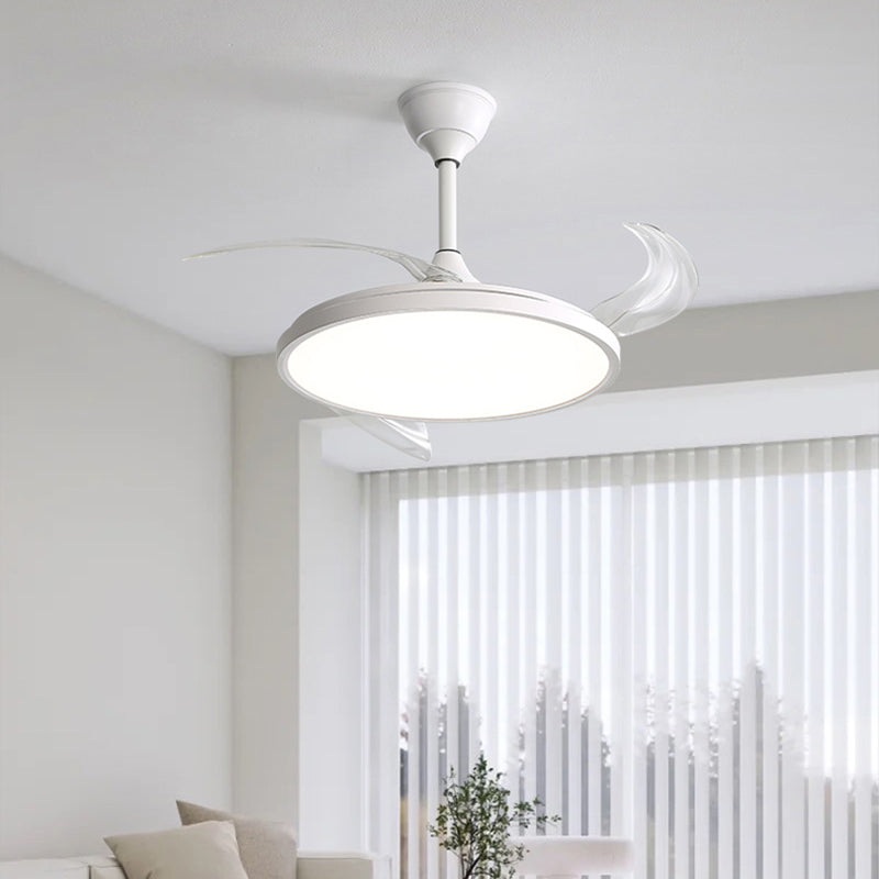 Modern Minimalist LED Semi-Flush Mount Ceiling Fan Light – Curved Round Design for Bedroom, ABS PC Iron Material