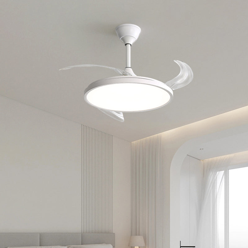 Modern Minimalist LED Semi-Flush Mount Ceiling Fan Light – Curved Round Design for Bedroom, ABS PC Iron Material
