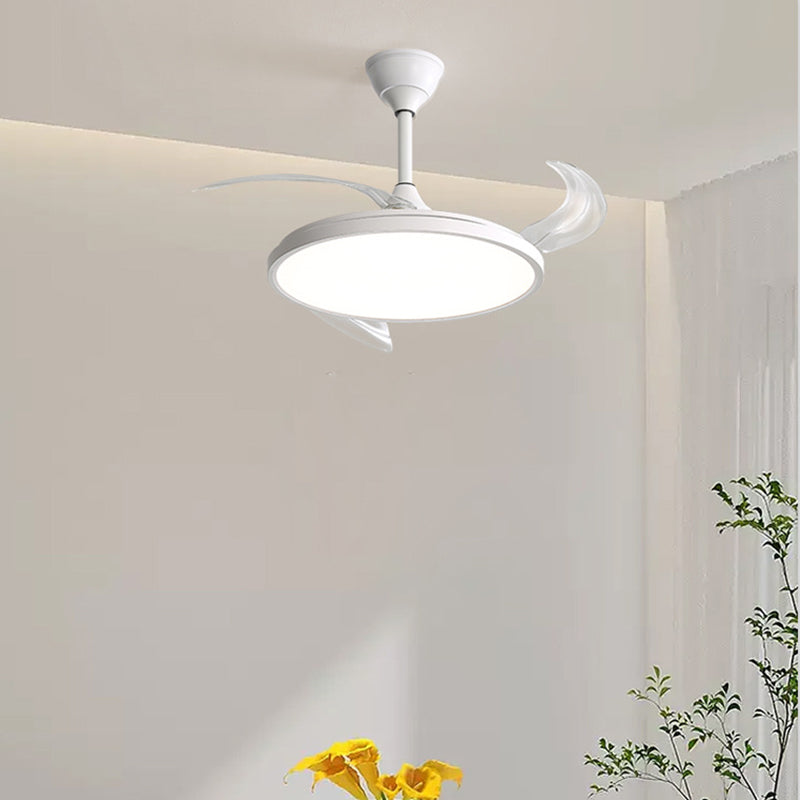 Modern Minimalist LED Semi-Flush Mount Ceiling Fan Light – Curved Round Design for Bedroom, ABS PC Iron Material