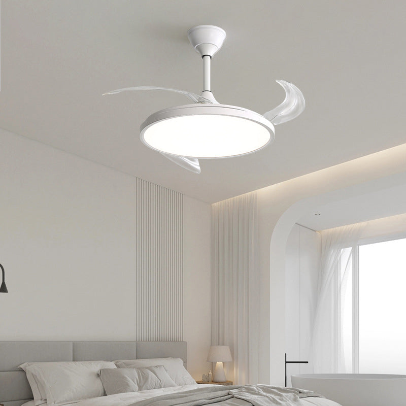 Modern Minimalist LED Semi-Flush Mount Ceiling Fan Light – Curved Round Design for Bedroom, ABS PC Iron Material