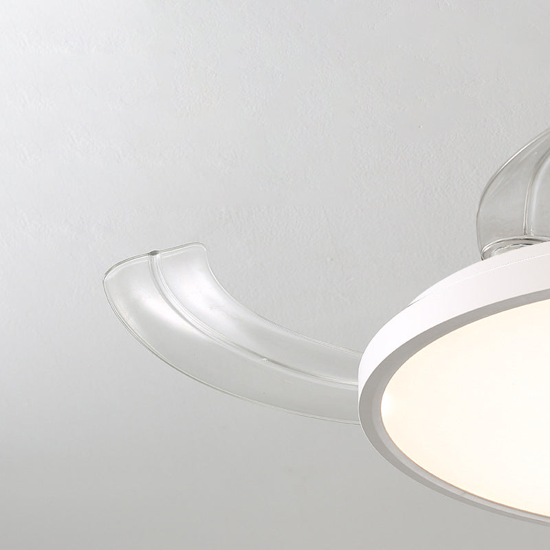 Modern Minimalist LED Semi-Flush Mount Ceiling Fan Light – Curved Round Design for Bedroom, ABS PC Iron Material