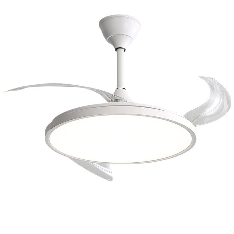Modern Minimalist LED Semi-Flush Mount Ceiling Fan Light – Curved Round Design for Bedroom, ABS PC Iron Material