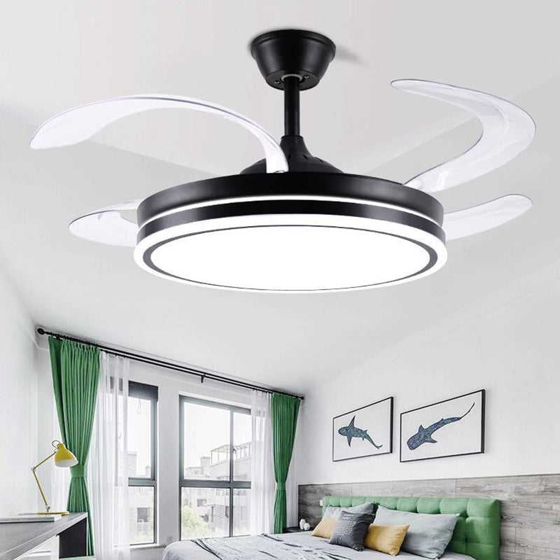 Modern Minimalist LED Ceiling Fan Light - Metal Acrylic Conical Design for Living Room