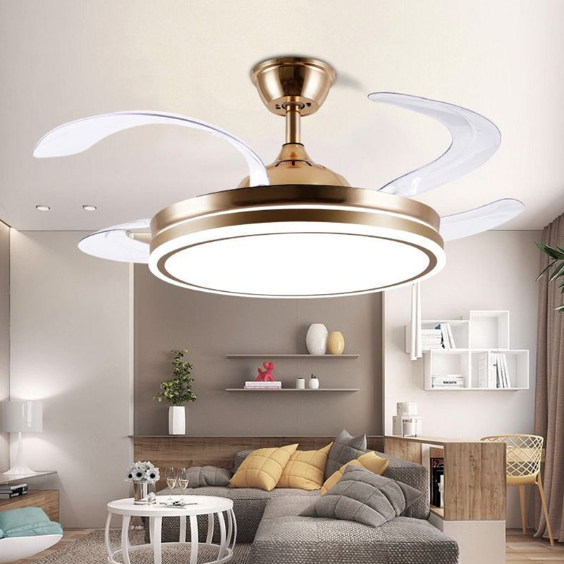 Modern Minimalist LED Ceiling Fan Light - Metal Acrylic Conical Design for Living Room