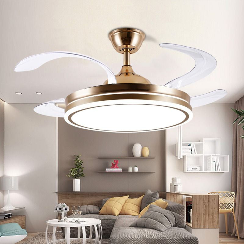 Modern Minimalist LED Ceiling Fan Light - Metal Acrylic Conical Design for Living Room