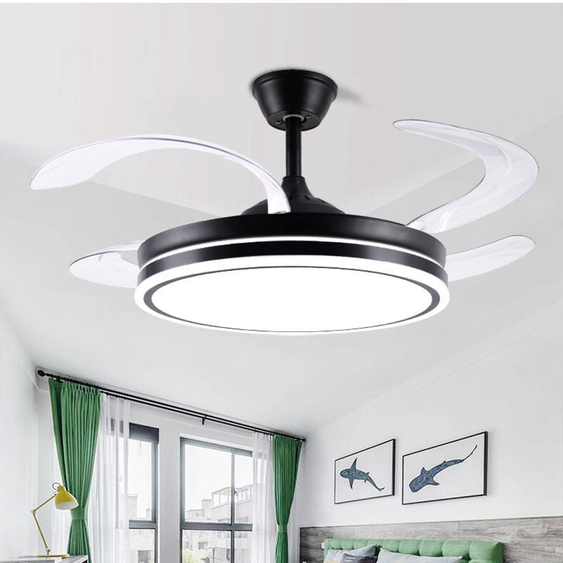 Modern Minimalist LED Ceiling Fan Light - Metal Acrylic Conical Design for Living Room