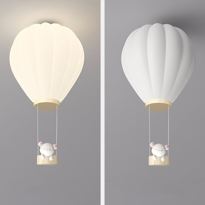 Modern Art Deco Iron PE Kids Hot Air Balloon Cartoon Round LED Flush Mount Ceiling Light Bedroom Nursery Ceiling Fixture Decor Children’s Room Illumination Stylish Lighting Design Fun Aesthetic Playful Hot Air Balloon Theme Safe Energy-Efficient Child-Fri
