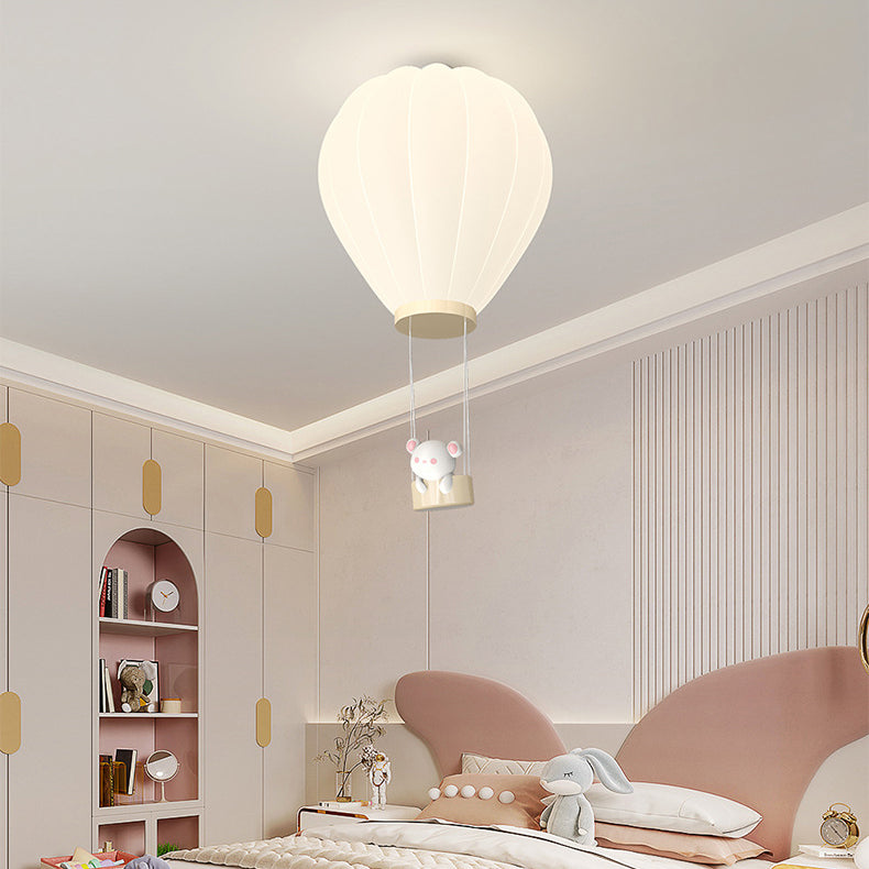Modern Art Deco Iron PE Kids Hot Air Balloon Cartoon Round LED Flush Mount Ceiling Light Bedroom Nursery Ceiling Fixture Decor Children’s Room Illumination Stylish Lighting Design Fun Aesthetic Playful Hot Air Balloon Theme Safe Energy-Efficient Child-Fri