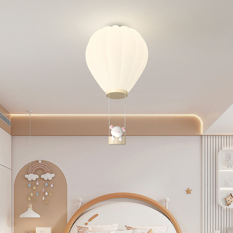 Modern Art Deco Iron PE Kids Hot Air Balloon Cartoon Round LED Flush Mount Ceiling Light Bedroom Nursery Ceiling Fixture Decor Children’s Room Illumination Stylish Lighting Design Fun Aesthetic Playful Hot Air Balloon Theme Safe Energy-Efficient Child-Fri