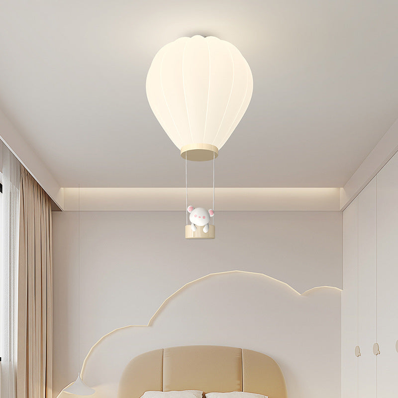 Modern Art Deco Iron PE Kids Hot Air Balloon Cartoon Round LED Flush Mount Ceiling Light Bedroom Nursery Ceiling Fixture Decor Children’s Room Illumination Stylish Lighting Design Fun Aesthetic Playful Hot Air Balloon Theme Safe Energy-Efficient Child-Fri