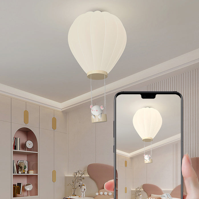 Modern Art Deco Iron PE Kids Hot Air Balloon Cartoon Round LED Flush Mount Ceiling Light Bedroom Nursery Ceiling Fixture Decor Children’s Room Illumination Stylish Lighting Design Fun Aesthetic Playful Hot Air Balloon Theme Safe Energy-Efficient Child-Fri