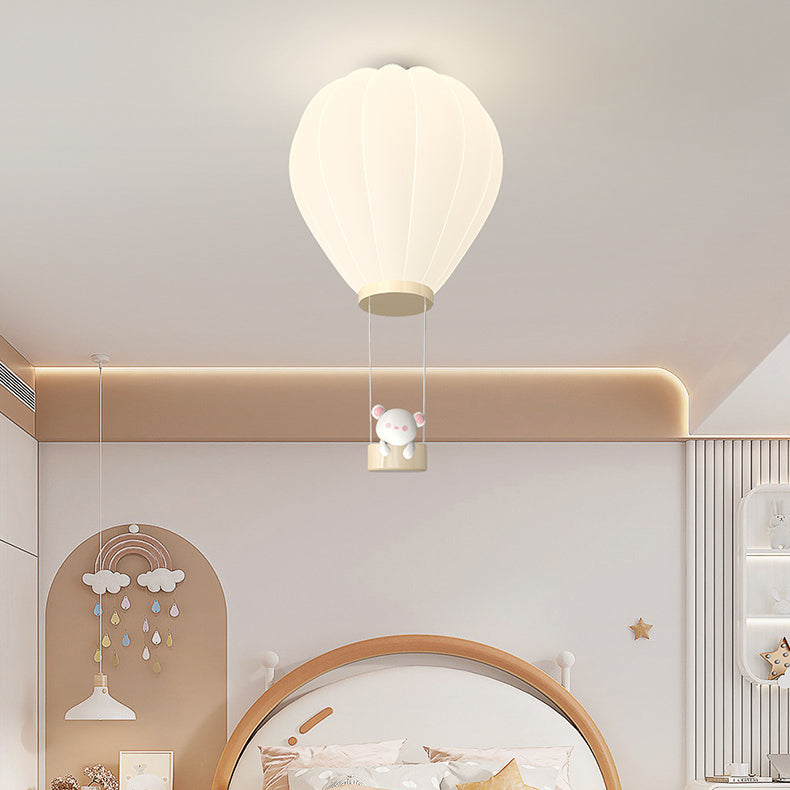 Modern Art Deco Iron PE Kids Hot Air Balloon Cartoon Round LED Flush Mount Ceiling Light Bedroom Nursery Ceiling Fixture Decor Children’s Room Illumination Stylish Lighting Design Fun Aesthetic Playful Hot Air Balloon Theme Safe Energy-Efficient Child-Fri