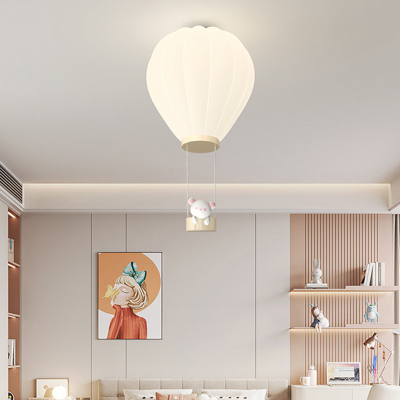 Modern Art Deco Iron PE Kids Hot Air Balloon Cartoon Round LED Flush Mount Ceiling Light Bedroom Nursery Ceiling Fixture Decor Children’s Room Illumination Stylish Lighting Design Fun Aesthetic Playful Hot Air Balloon Theme Safe Energy-Efficient Child-Fri