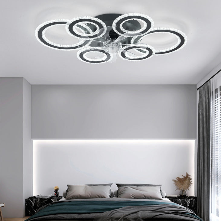Contemporary Nordic Iron Acrylic Circle LED Ceiling Fan Light - Ideal for Living Room & Bedroom
