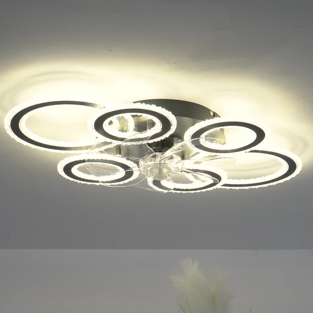 Contemporary Nordic Iron Acrylic Circle LED Ceiling Fan Light - Ideal for Living Room & Bedroom