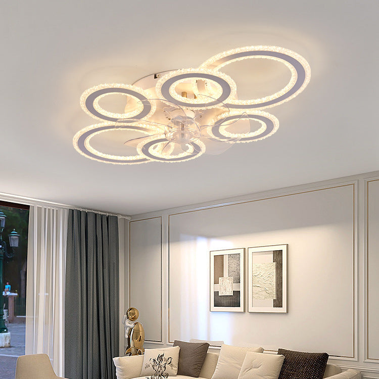 Contemporary Nordic Iron Acrylic Circle LED Ceiling Fan Light - Ideal for Living Room & Bedroom