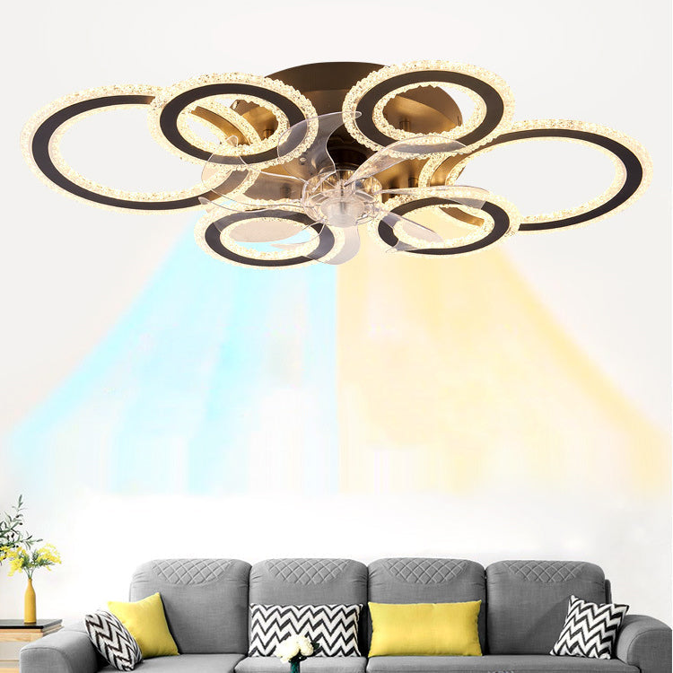 Contemporary Nordic Iron Acrylic Circle LED Ceiling Fan Light - Ideal for Living Room & Bedroom