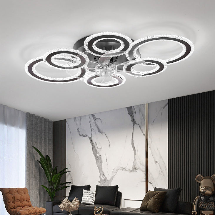 Contemporary Nordic Iron Acrylic Circle LED Ceiling Fan Light - Ideal for Living Room & Bedroom
