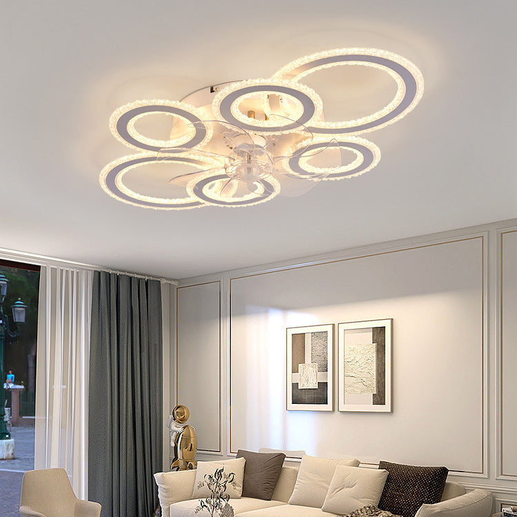 Contemporary Nordic Iron Acrylic Circle LED Ceiling Fan Light - Ideal for Living Room & Bedroom