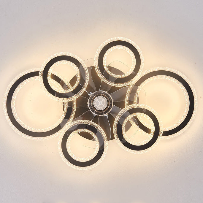Contemporary Nordic Iron Acrylic Circle LED Ceiling Fan Light - Ideal for Living Room & Bedroom