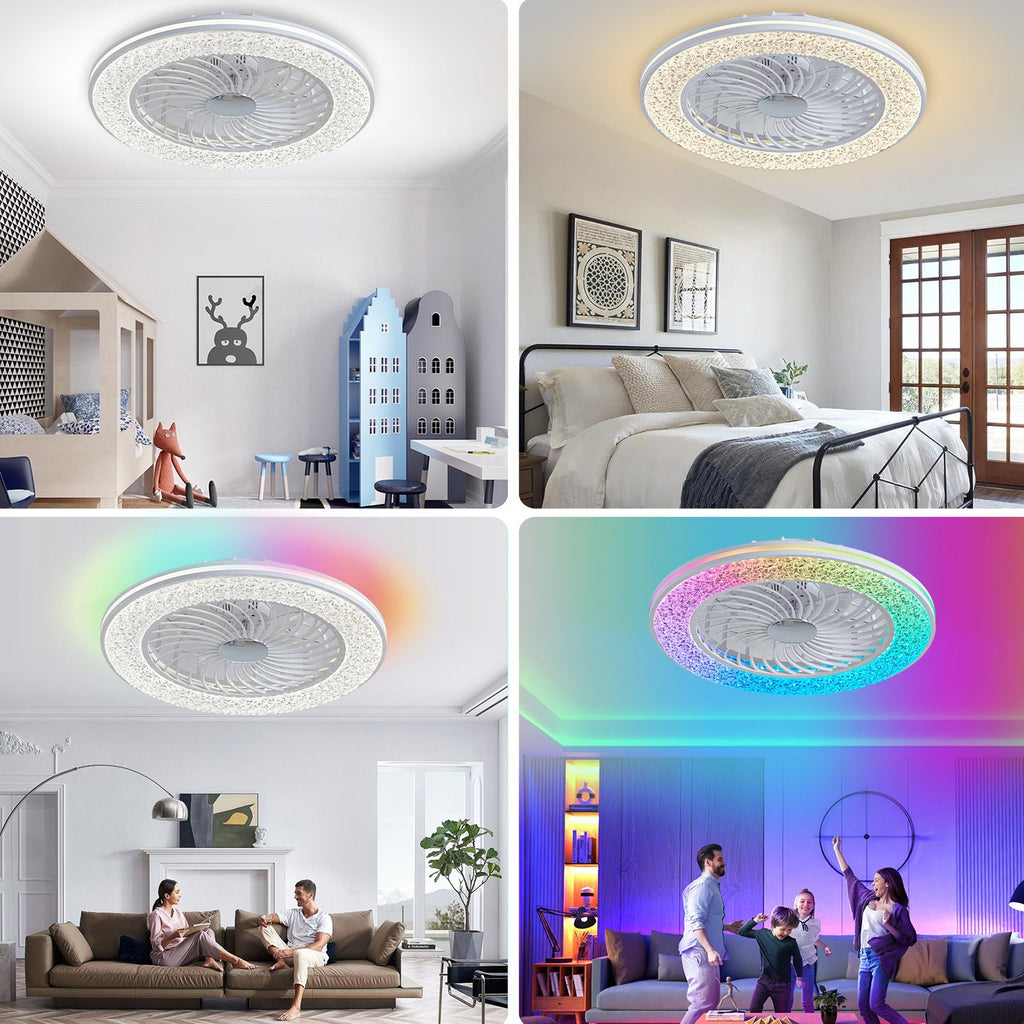 Modern Minimalist Smart LED Ceiling Fan Light - Round ABS & Acrylic Design for Bedroom & Living Room
