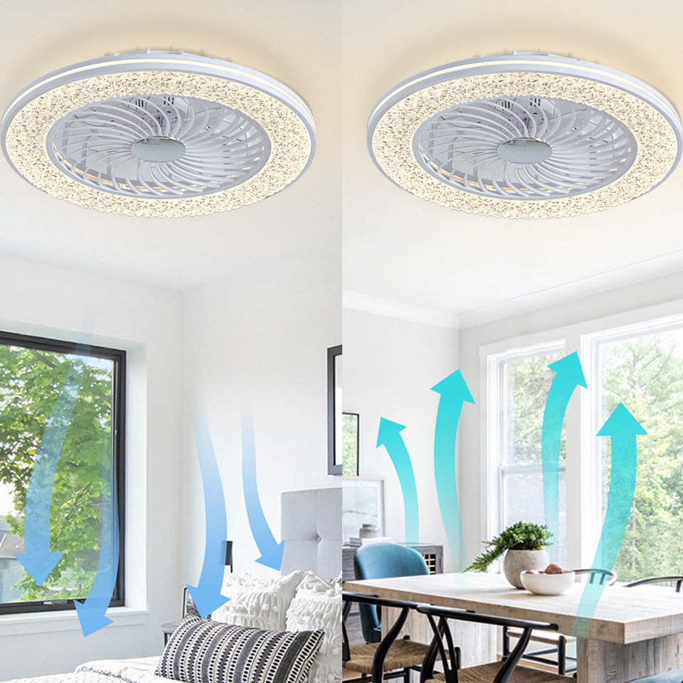Modern Minimalist Smart LED Ceiling Fan Light - Round ABS & Acrylic Design for Bedroom & Living Room