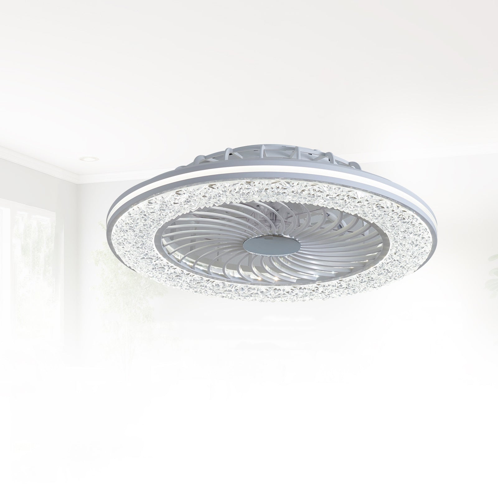 Modern Minimalist Smart LED Ceiling Fan Light - Round ABS & Acrylic Design for Bedroom & Living Room