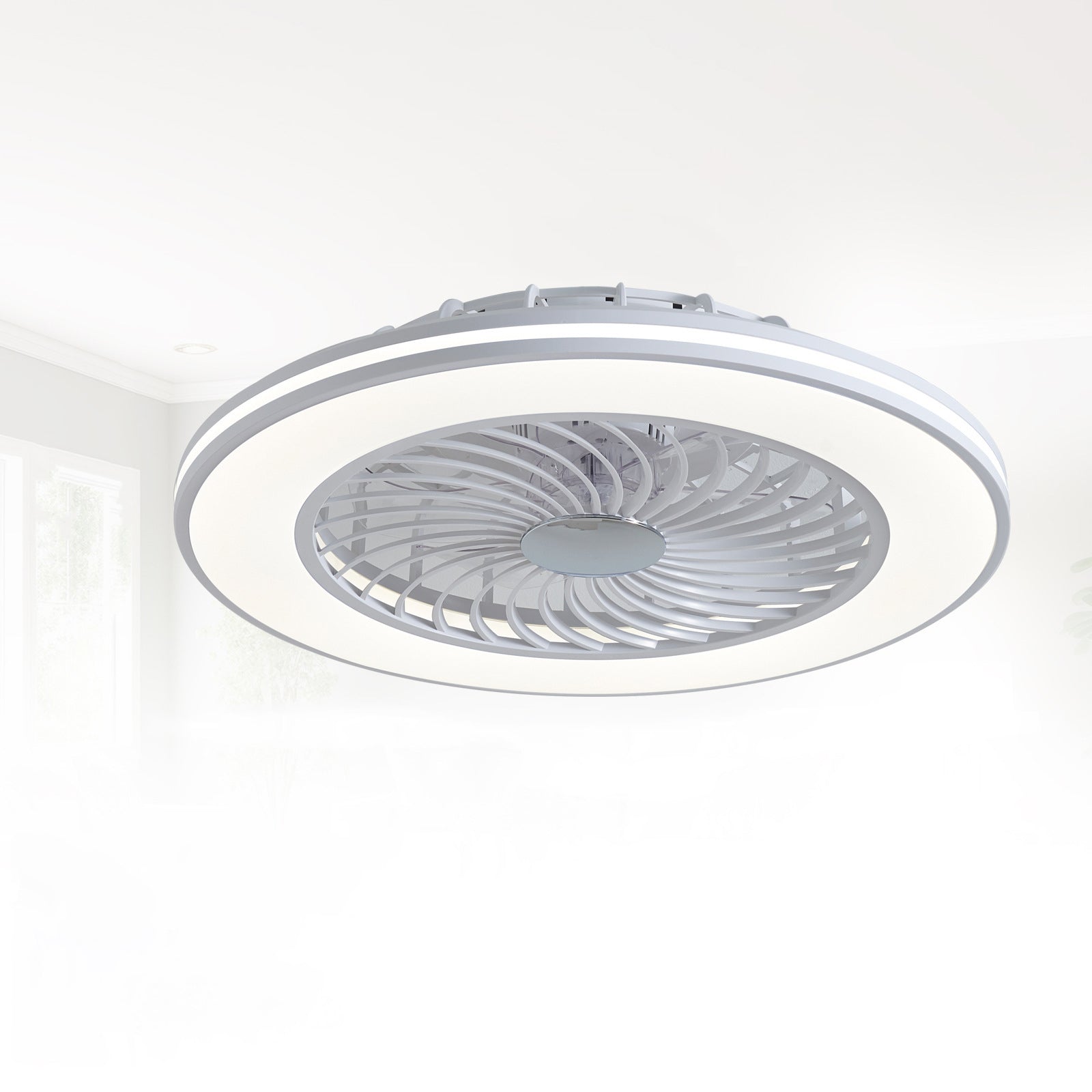 Modern Minimalist Smart LED Ceiling Fan Light - Round ABS & Acrylic Design for Bedroom & Living Room