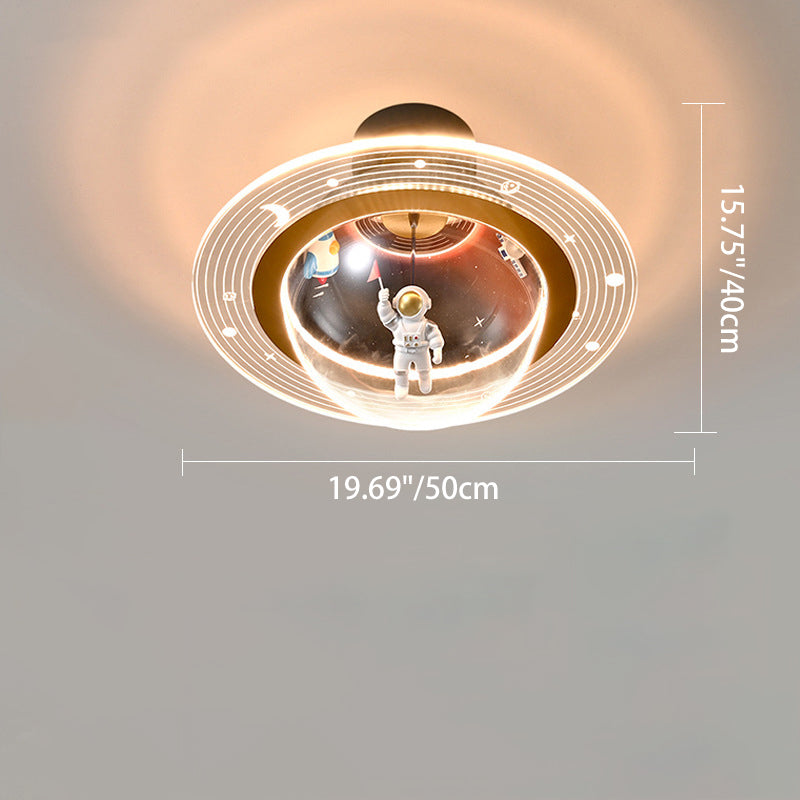 Contemporary Astronaut Globe LED Ceiling Light, Kids Bedroom Semi-Flush Mount Light, Iron Resin Acrylic Space Decor, Creative Space-Themed Lighting for Nursery, Unique Astronaut Design, Modern Children’s Room Illumination, Stylish Bedroom Fixture, Ceiling