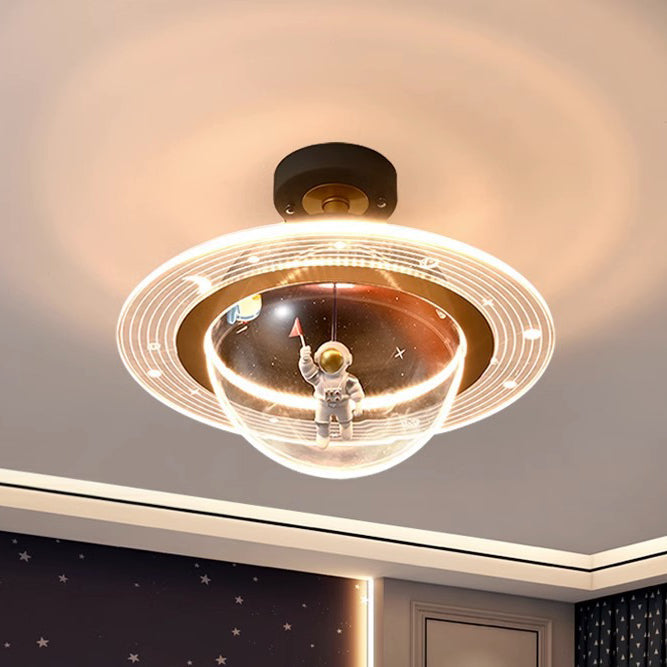 Contemporary Astronaut Globe LED Ceiling Light, Kids Bedroom Semi-Flush Mount Light, Iron Resin Acrylic Space Decor, Creative Space-Themed Lighting for Nursery, Unique Astronaut Design, Modern Children’s Room Illumination, Stylish Bedroom Fixture, Ceiling