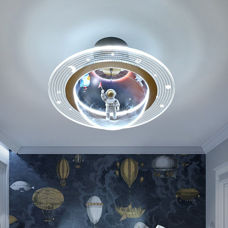 Contemporary Astronaut Globe LED Ceiling Light, Kids Bedroom Semi-Flush Mount Light, Iron Resin Acrylic Space Decor, Creative Space-Themed Lighting for Nursery, Unique Astronaut Design, Modern Children’s Room Illumination, Stylish Bedroom Fixture, Ceiling