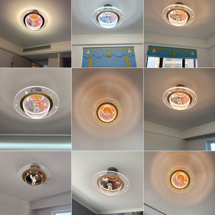 Contemporary Astronaut Globe LED Ceiling Light, Kids Bedroom Semi-Flush Mount Light, Iron Resin Acrylic Space Decor, Creative Space-Themed Lighting for Nursery, Unique Astronaut Design, Modern Children’s Room Illumination, Stylish Bedroom Fixture, Ceiling