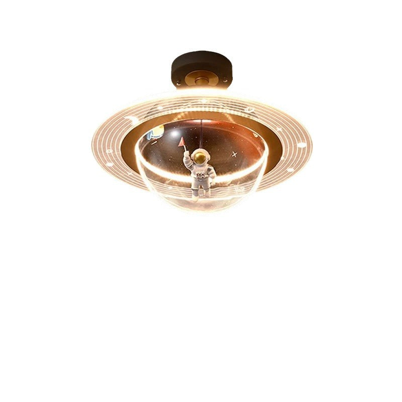 Contemporary Astronaut Globe LED Ceiling Light, Kids Bedroom Semi-Flush Mount Light, Iron Resin Acrylic Space Decor, Creative Space-Themed Lighting for Nursery, Unique Astronaut Design, Modern Children’s Room Illumination, Stylish Bedroom Fixture, Ceiling