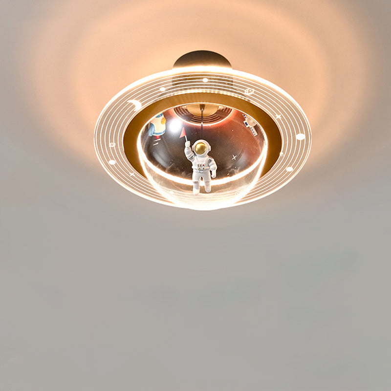 Contemporary Astronaut Globe LED Ceiling Light, Kids Bedroom Semi-Flush Mount Light, Iron Resin Acrylic Space Decor, Creative Space-Themed Lighting for Nursery, Unique Astronaut Design, Modern Children’s Room Illumination, Stylish Bedroom Fixture, Ceiling
