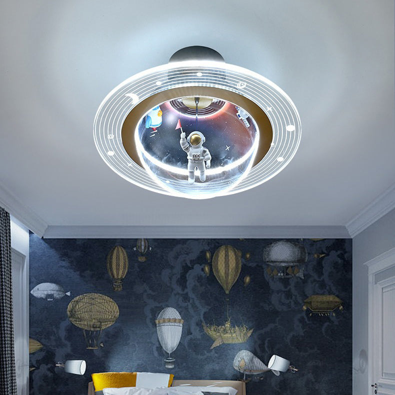 Contemporary Astronaut Globe LED Ceiling Light, Kids Bedroom Semi-Flush Mount Light, Iron Resin Acrylic Space Decor, Creative Space-Themed Lighting for Nursery, Unique Astronaut Design, Modern Children’s Room Illumination, Stylish Bedroom Fixture, Ceiling