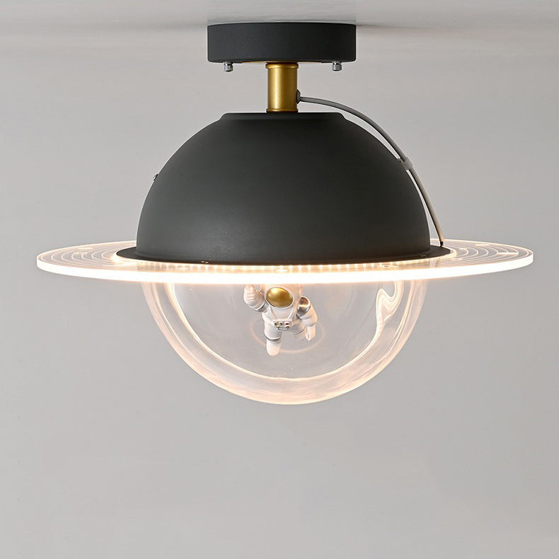 Contemporary Astronaut Globe LED Ceiling Light, Kids Bedroom Semi-Flush Mount Light, Iron Resin Acrylic Space Decor, Creative Space-Themed Lighting for Nursery, Unique Astronaut Design, Modern Children’s Room Illumination, Stylish Bedroom Fixture, Ceiling